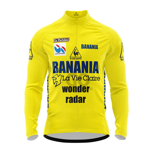 1986 Tour De France Yellow Retro Long Sleeve Cycling Jersey