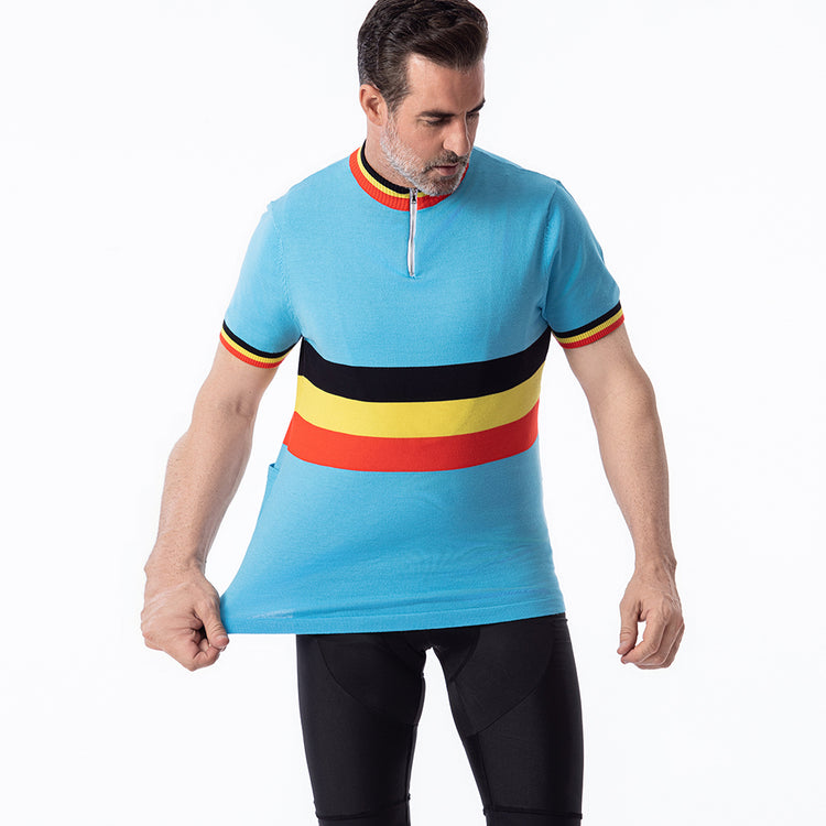 Retro-Radtrikot aus Merinowolle des belgischen Teams