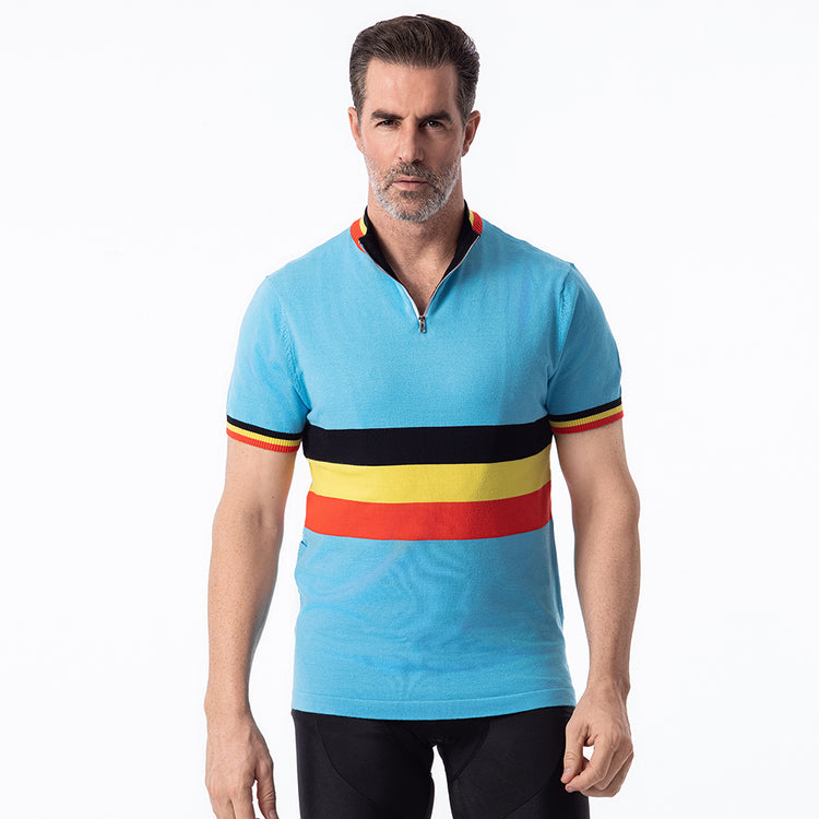 Maillot de cyclisme rétro en laine mérinos de l'équipe belge