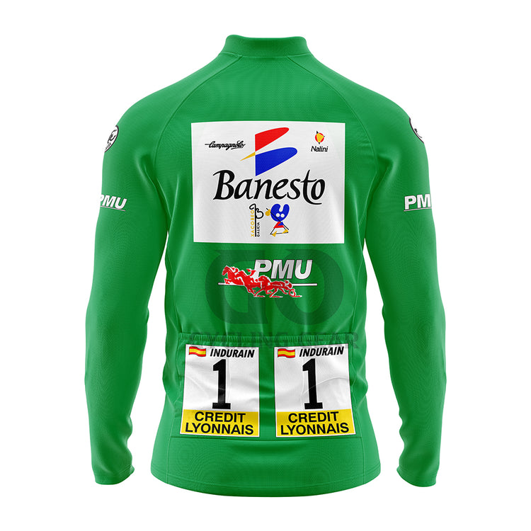 INDURAIN-PUM Banesto Retro Long Sleeve Green Cycling Jersey