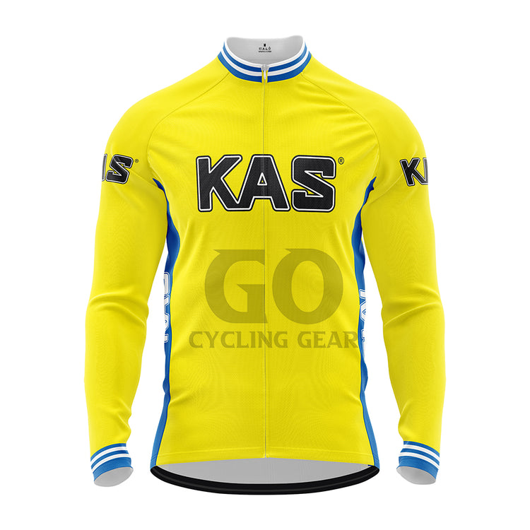 Kas Yellow Retro Long Sleeve Cycling Jersey