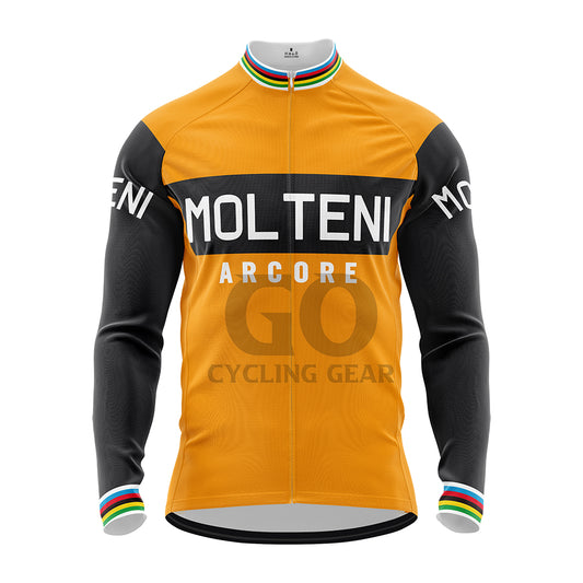 Molteni Arcore Retro Long Sleeve Cycling Jersey Orange