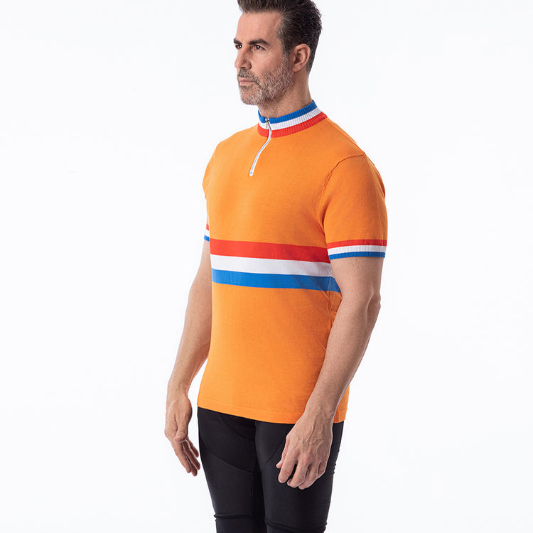 Maillot de cyclisme rétro en laine mérinos de l'équipe des Pays-Bas