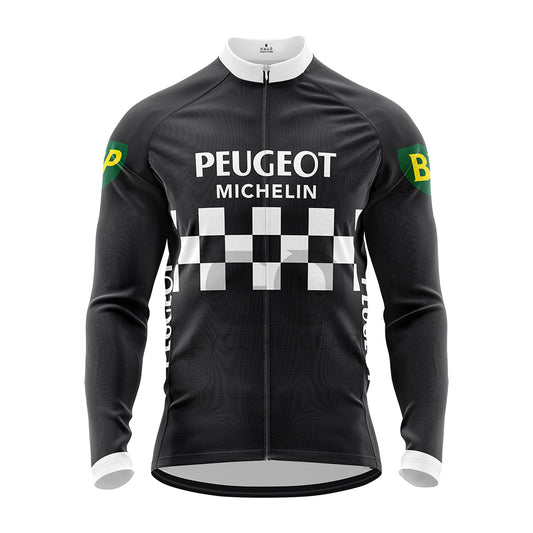 Peugeot Bh Michelin Retro Black Long Sleeve Cycling Jersey