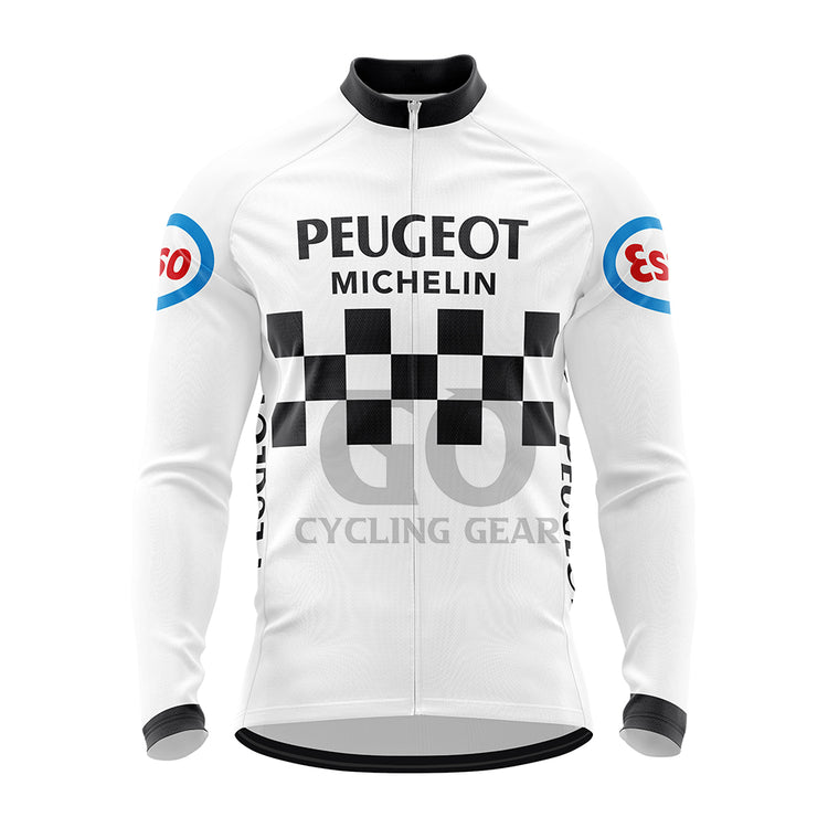 Peugeot Esso Michelin Retro White Long Sleeve Cycling Jersey