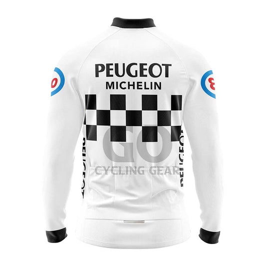 Peugeot Esso Michelin Retro White Long Sleeve Cycling Jersey