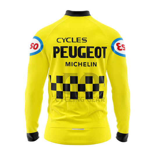 Peugeot Esso Michelin Retro Yellow Long Sleeve Cycling Jersey