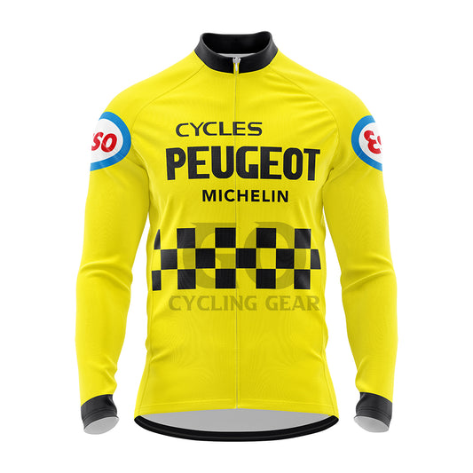 Peugeot Esso Michelin Retro Yellow Long Sleeve Cycling Jersey