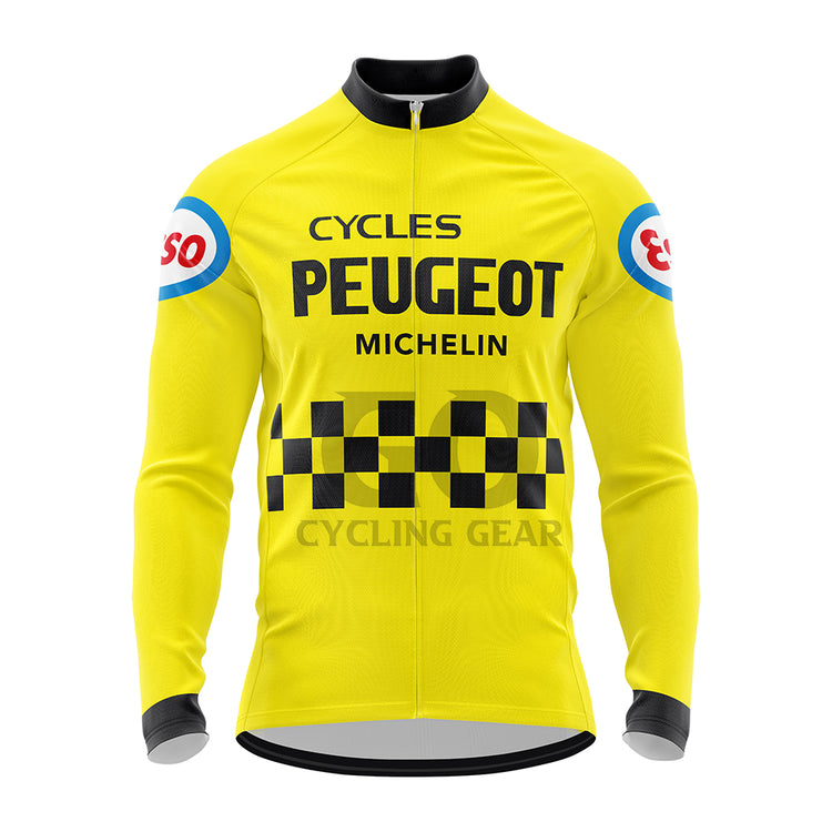 Peugeot Esso Michelin Retro Yellow Long Sleeve Cycling Jersey