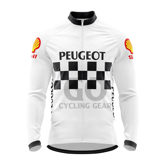 Peugeot Shell Retro White Long Sleeve Cycling Jersey