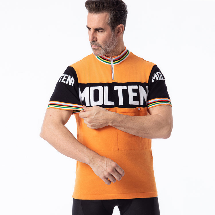 Maillot de cyclisme rétro en laine orange Molteni Arcore