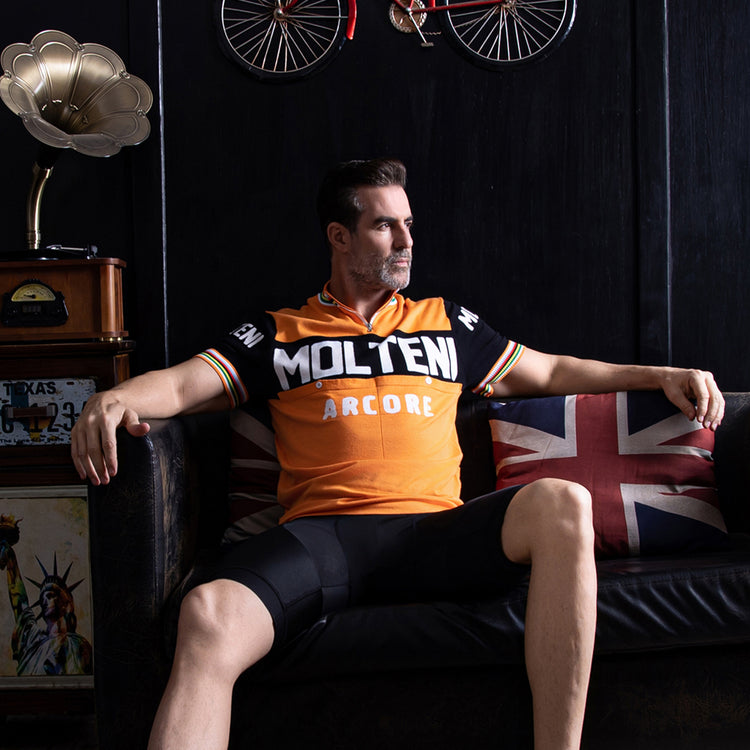 Maillot de cyclisme rétro en laine orange Molteni Arcore