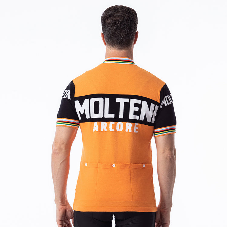 Maillot de cyclisme rétro en laine orange Molteni Arcore