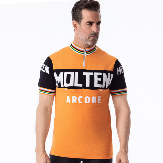 Maillot de cyclisme rétro en laine orange Molteni Arcore