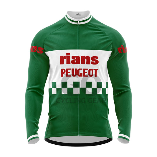 Rians Peugeot Retro  Long Sleeve Cycling Jersey Green