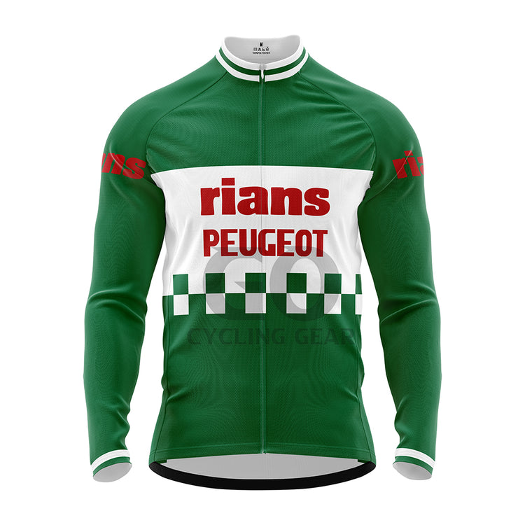 Rians Peugeot Retro  Long Sleeve Cycling Jersey Green