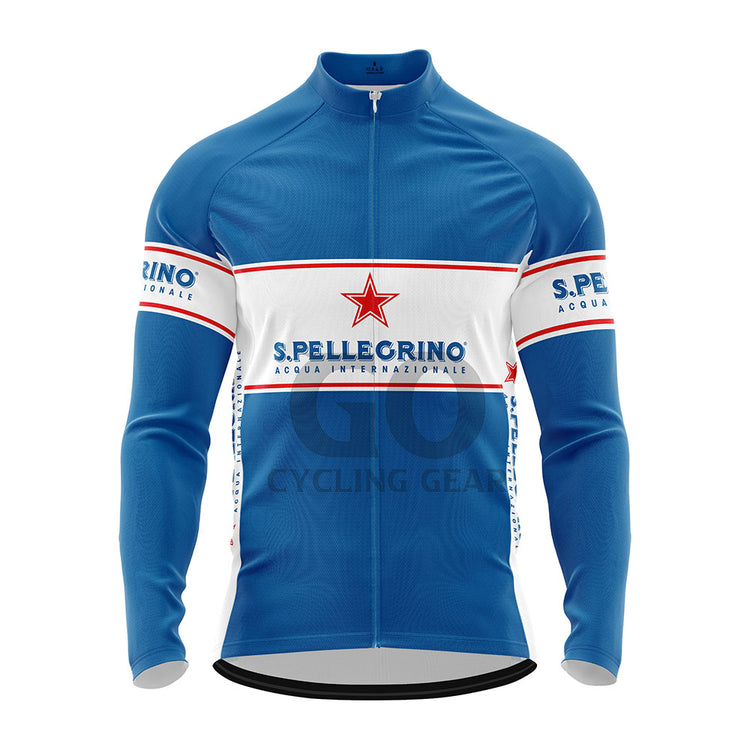 San Pellegrino Blue Long Sleeve Retro Cycling Jersey