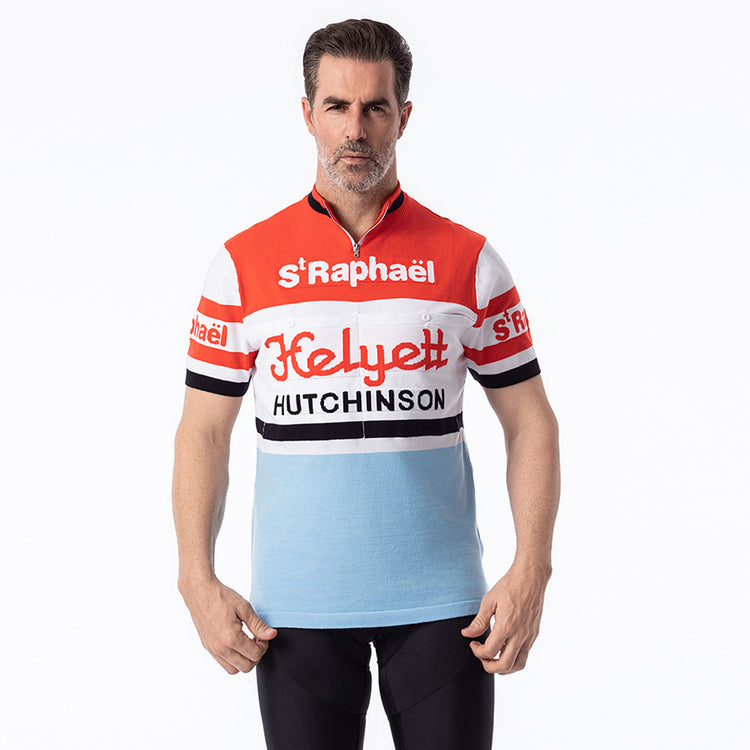 Maillot de cyclisme rétro en laine mérinos St Raphael Helyett Hutchinson