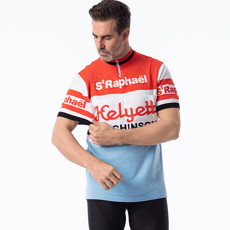 Maillot de cyclisme rétro en laine mérinos St Raphael Helyett Hutchinson