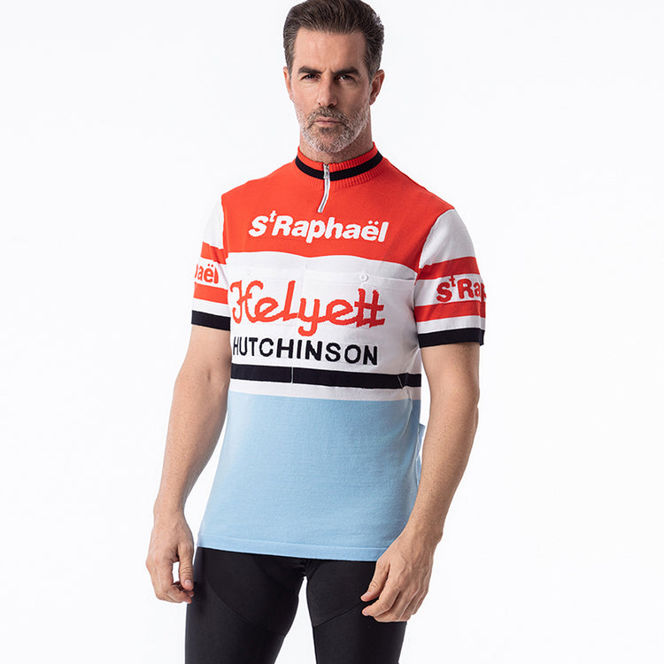 Maillot de cyclisme rétro en laine mérinos St Raphael Helyett Hutchinson