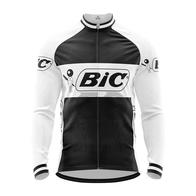 Team Bic Retro Long Sleeve Cycling Jersey Black