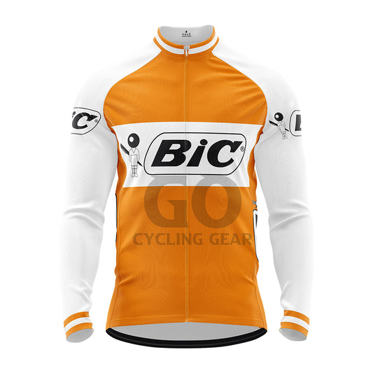 Team Bic Retro Long Sleeve Cycling Jersey Orange