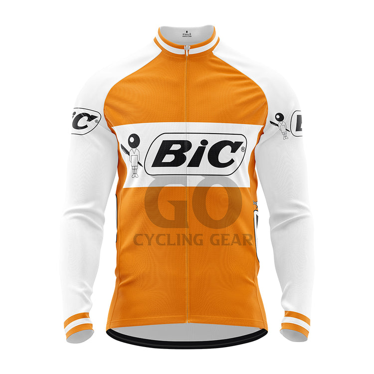 Team Bic Retro Long Sleeve Cycling Jersey Orange