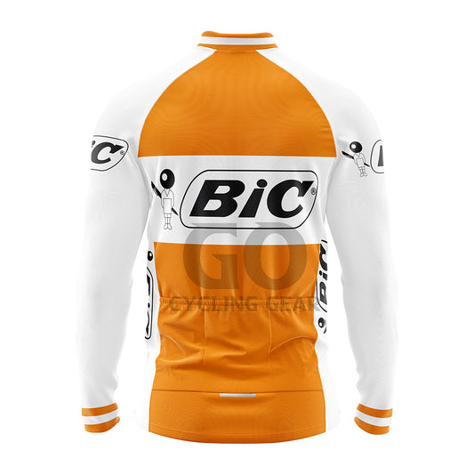 Team Bic Retro Long Sleeve Cycling Jersey Orange