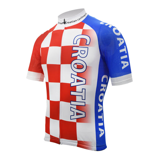 Croatia Cycling Jersey Blue Red Short Sleeve Bike Wear